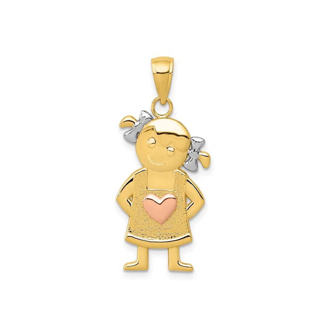 10K Yellow Gold Polished Textured Girl Charm Pendant (NO Chain) Image 1