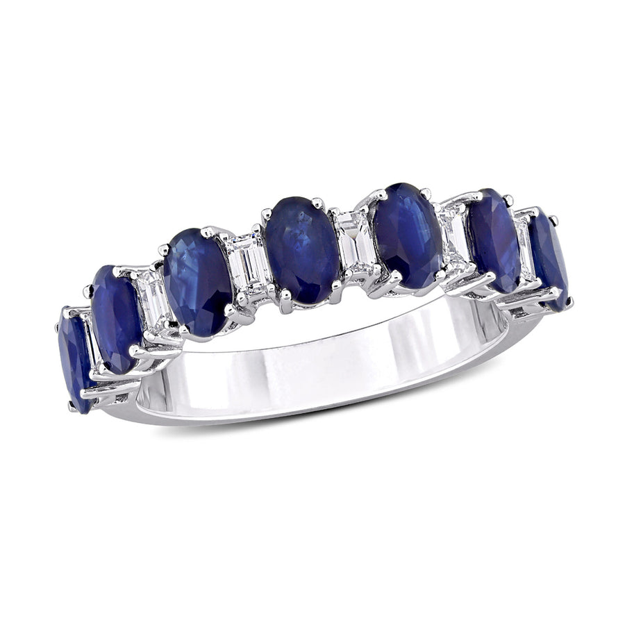 2.45 Carat (ctw) Blue Sapphire Ring Band with Diamonds in 14K White Gold Image 1