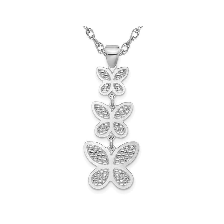 Sterling Silver Polished Beaded Butterfly Charm Pendant Necklace with Chain Image 1