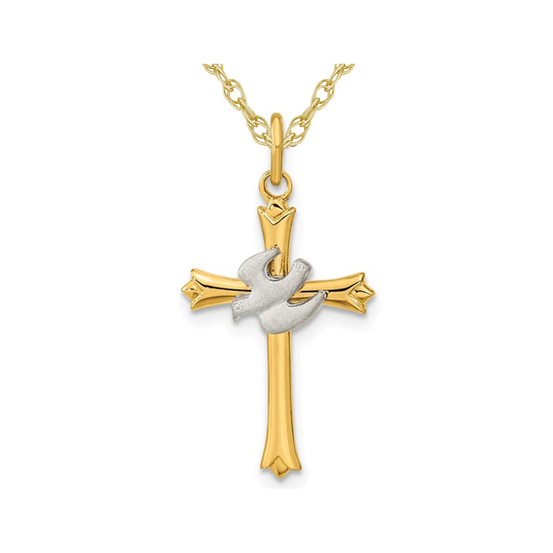 Yellow Plated Sterling Silver Dove Cross Pendant Necklace with Chain Image 1