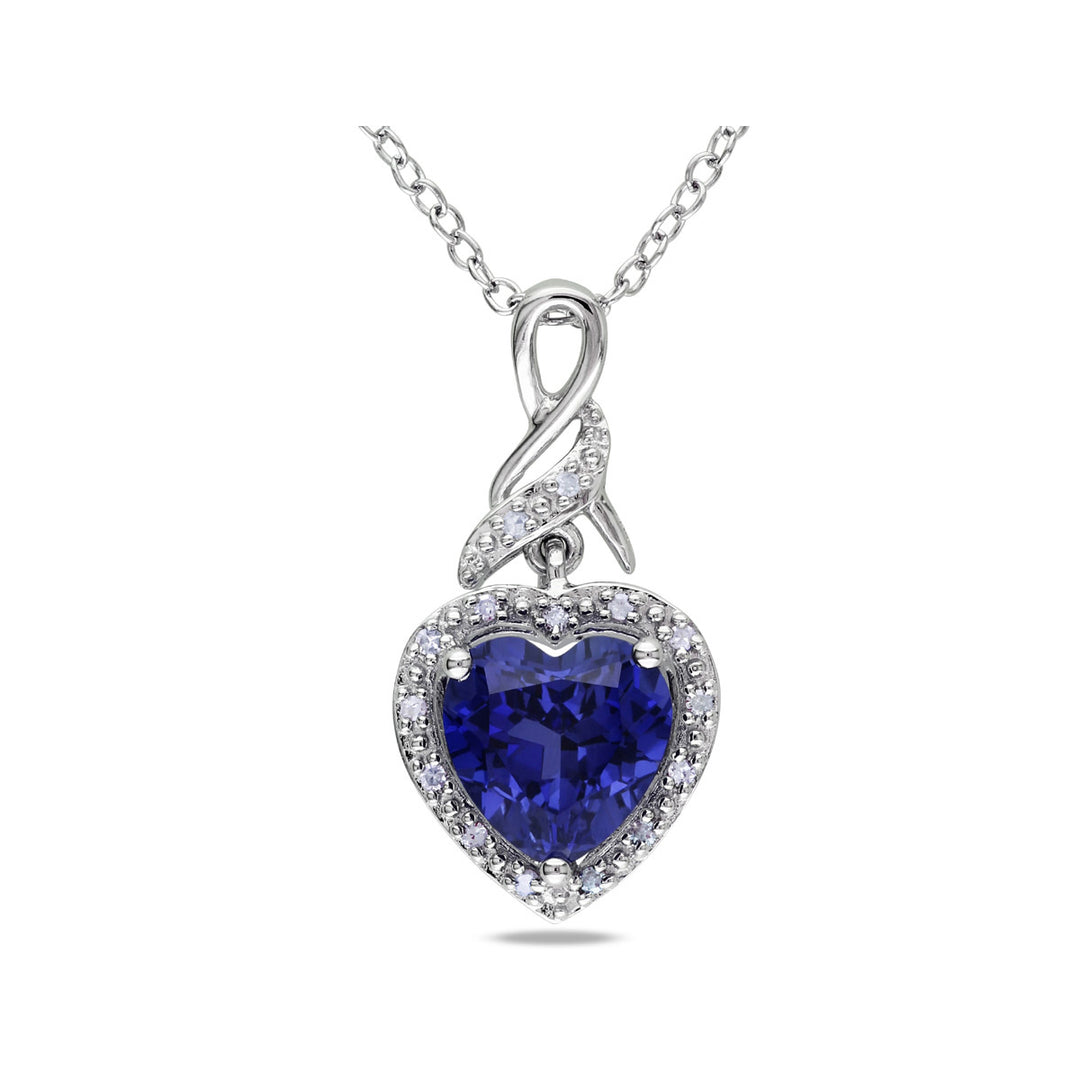 2.00 Carat (ctw) Lab-Created Blue Sapphire Heart Pendant Necklace in Sterling Silver Image 1