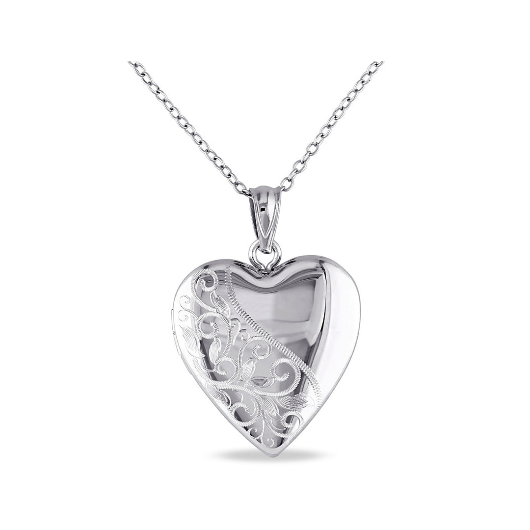 Sterling Silver Locket Heart Pendant Necklace with 18 Inch Chain Image 1