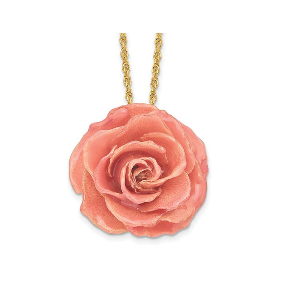 Lacquer Dipped Pink Real Rose with 20 inch Yellow Plated Necklace Image 1