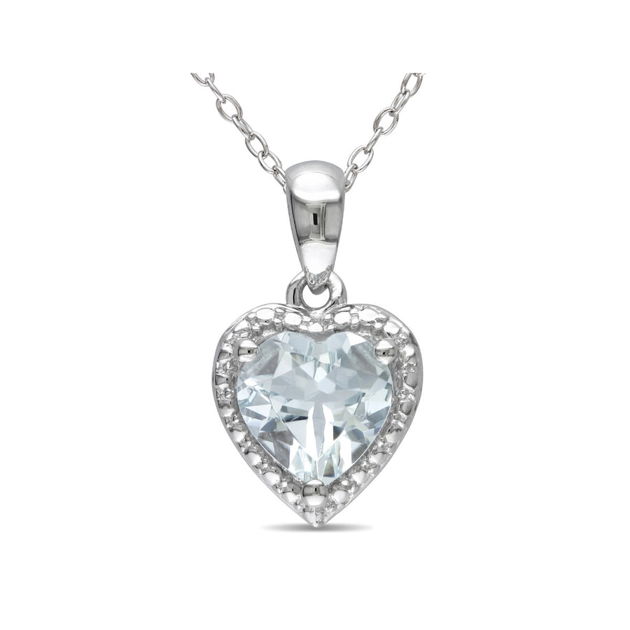 1.50 Carat (ctw) Aquamarine Heart Pendant in Sterling Silver with Chain Image 1