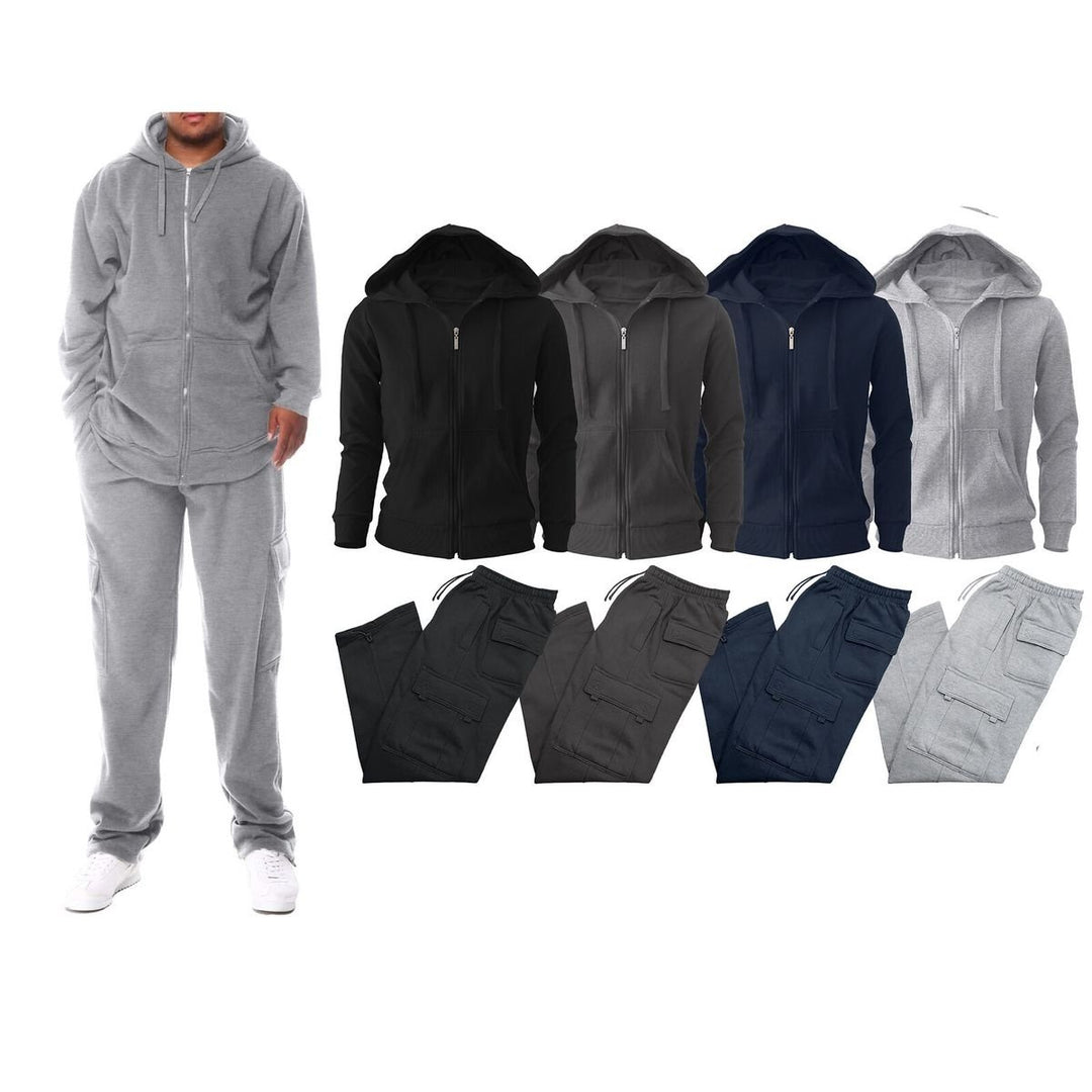 Mens Big and Tall Winter Fleece Cargo Tracksuit 2-Pack Activewear Sets Image 1