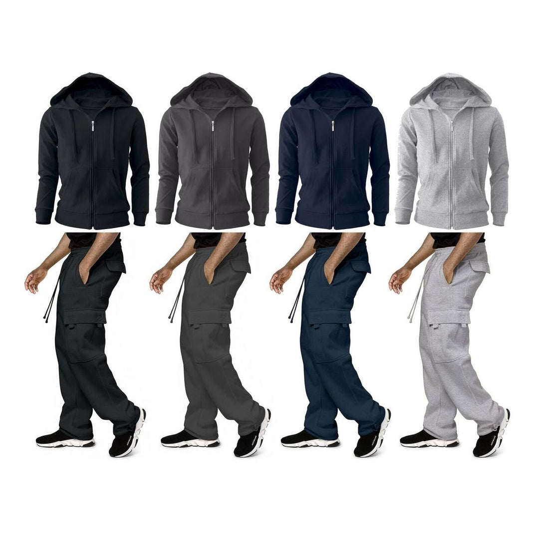 Mens Big and Tall Winter Fleece Cargo Tracksuit 2-Pack Activewear Sets Image 3