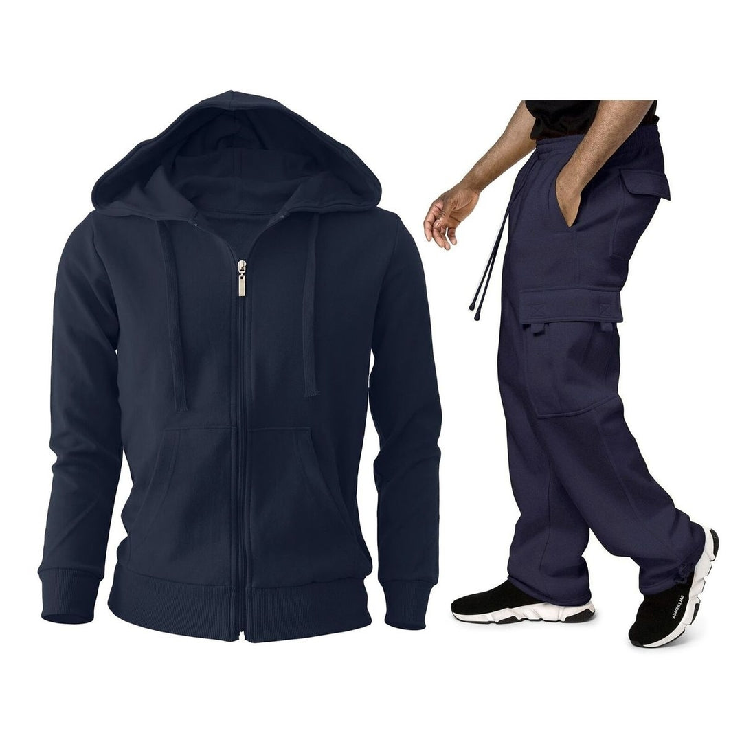 Mens Big and Tall Winter Fleece Cargo Tracksuit 2-Pack Activewear Sets Image 7