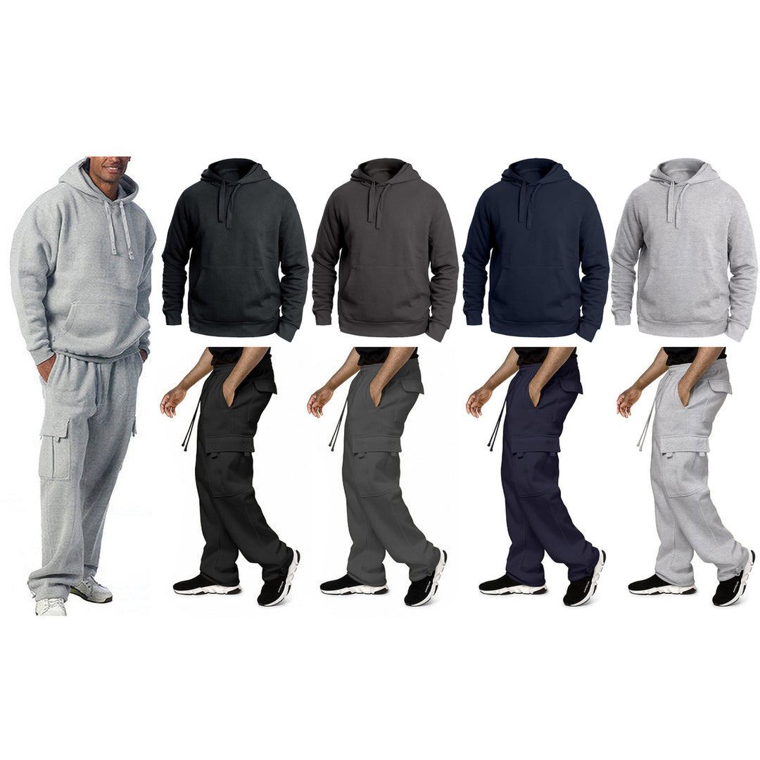 Mens Big Tall Fleece Lined Athletic Cargo Sweatsuit Multi Pocket Warm Set Image 2