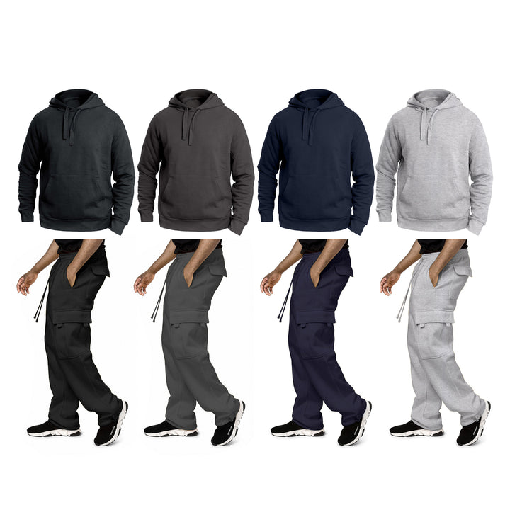 Mens Big Tall Fleece Lined Athletic Cargo Sweatsuit Multi Pocket Warm Set Image 3