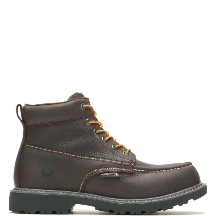 WOLVERINE Mens 6" Floorhand Moc-Toe Waterproof Steel Toe Work Boot Dark Brown - W221048 Image 1