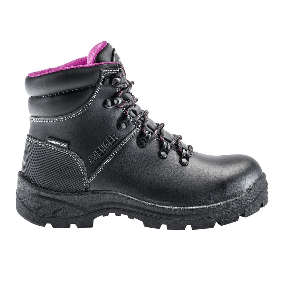 Avenger Womens Builder Mid Soft Toe Waterproof Work Boots Black/Pink - A8674 Image 2