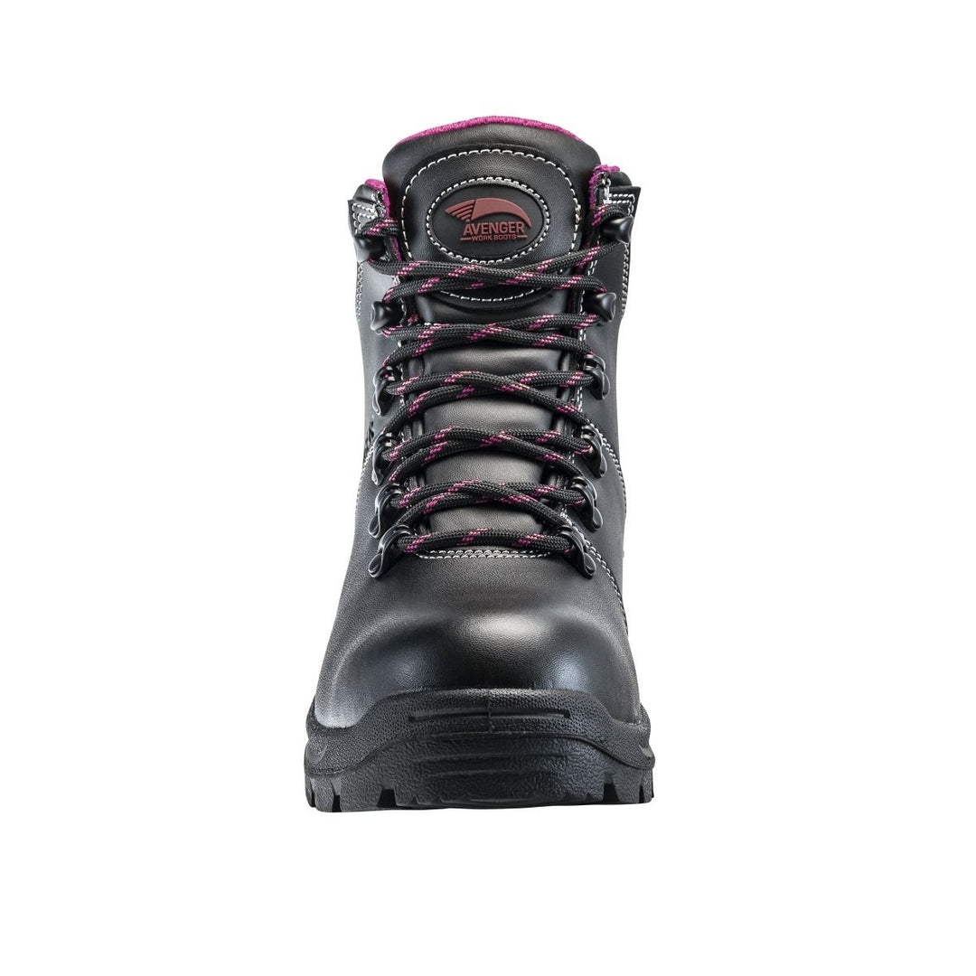 Avenger Womens Builder Mid Soft Toe Waterproof Work Boots Black/Pink - A8674 Image 4
