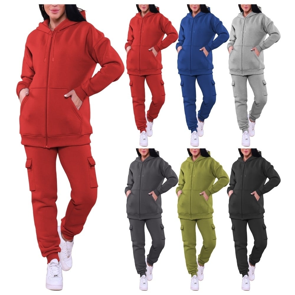 Womens Cozy Fleece Lined Full Zip Cargo Sweatsuit 2-Pack Plus Size Available Image 2