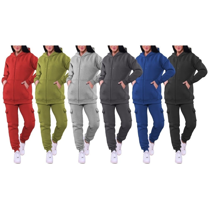 Womens Fleece Lined Full Zip Cargo Sweatsuit Plus Size Ultra Soft Winter Wear Image 3