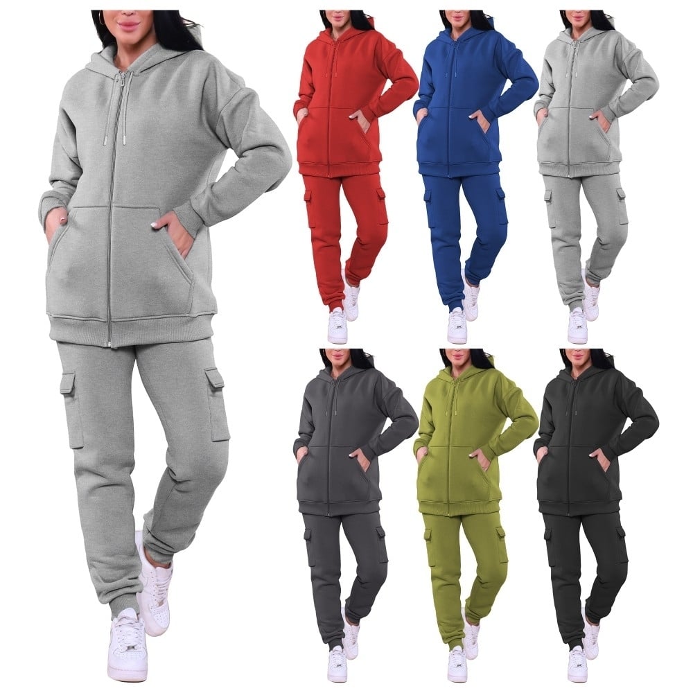 Womens Cozy Fleece Lined Full Zip Cargo Sweatsuit 2-Pack Plus Size Available Image 4