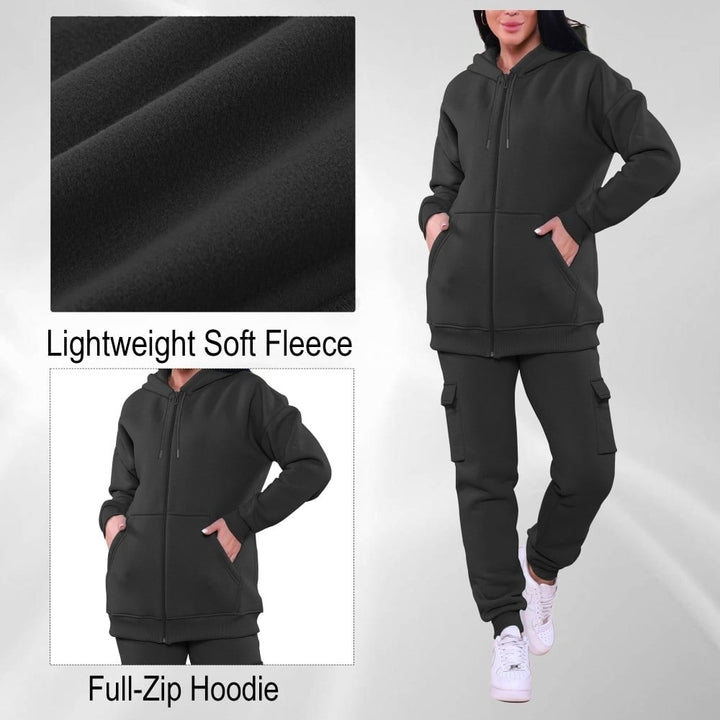 Womens Cozy Fleece Lined Full Zip Cargo Sweatsuit 2-Pack Plus Size Available Image 6