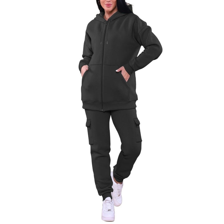 Womens Cozy Fleece Lined Full Zip Cargo Sweatsuit 2-Pack Plus Size Available Image 8