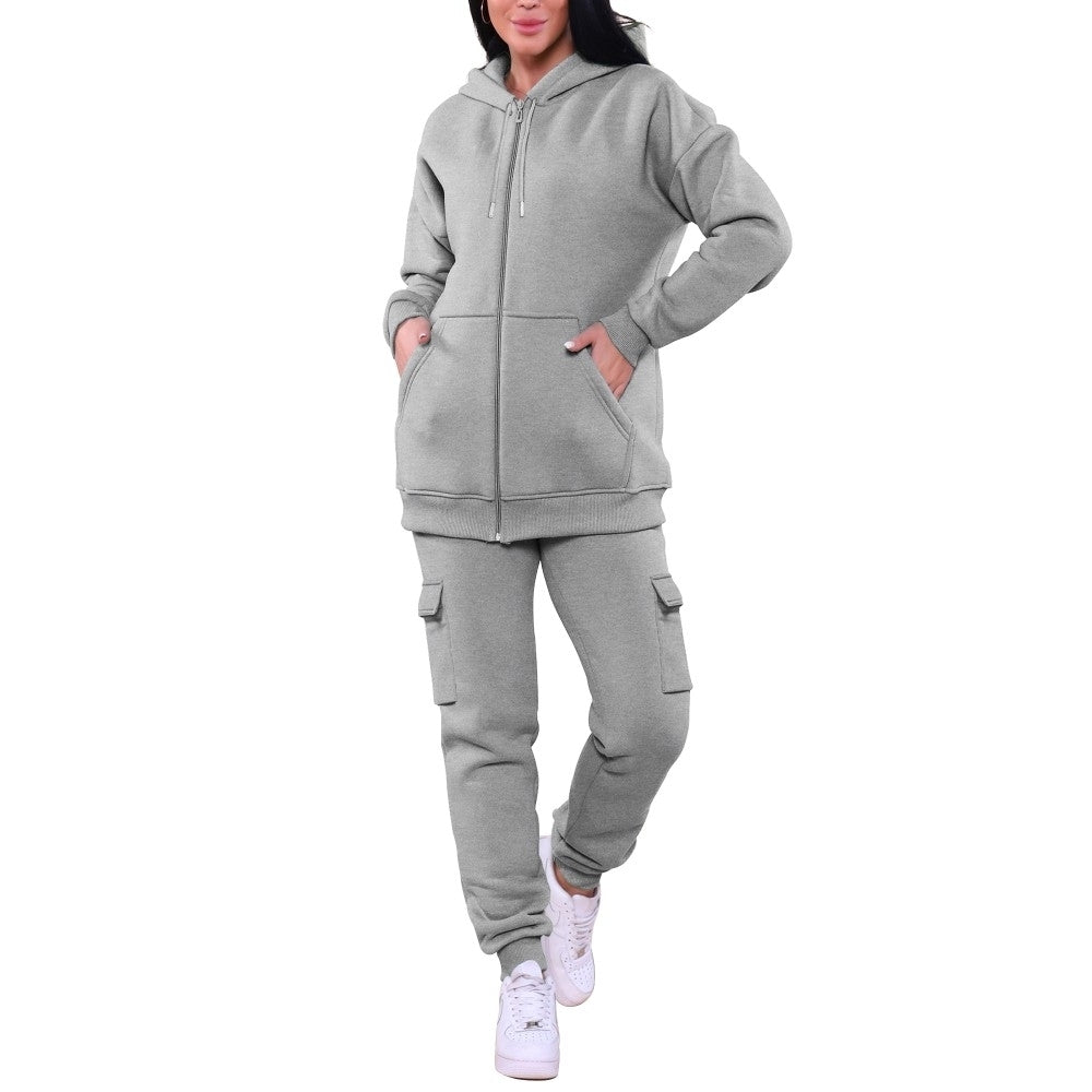 Womens Cozy Fleece Lined Full Zip Cargo Sweatsuit 2-Pack Plus Size Available Image 9