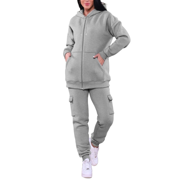 Womens Cozy Fleece Lined Full Zip Cargo Sweatsuit 2-Pack Plus Size Available Image 9