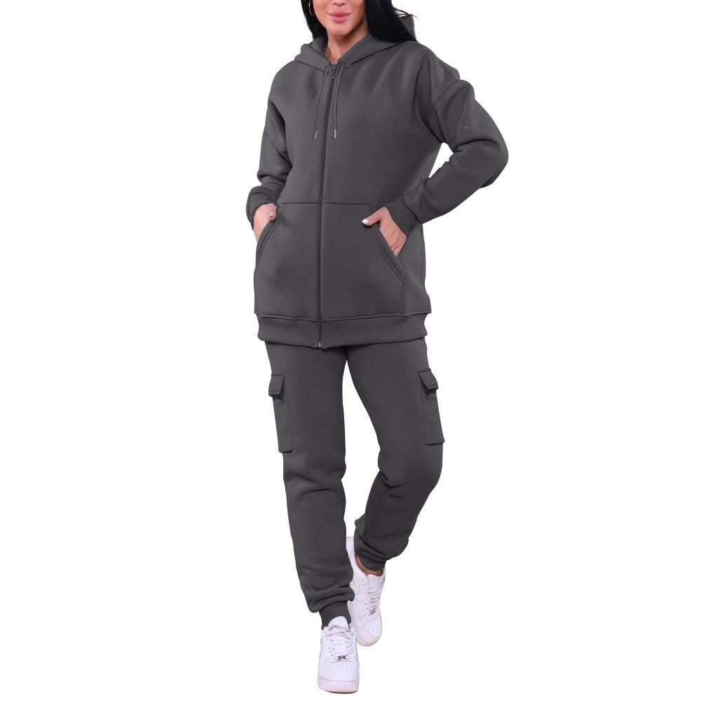 Womens Cozy Fleece Lined Full Zip Cargo Sweatsuit 2-Pack Plus Size Available Image 10