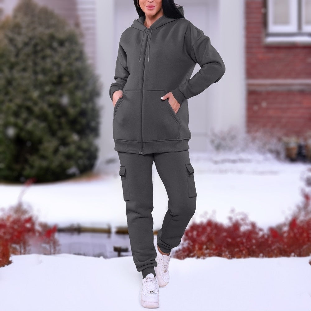 Womens Cozy Fleece Lined Full Zip Cargo Sweatsuit 2-Pack Plus Size Available Image 11