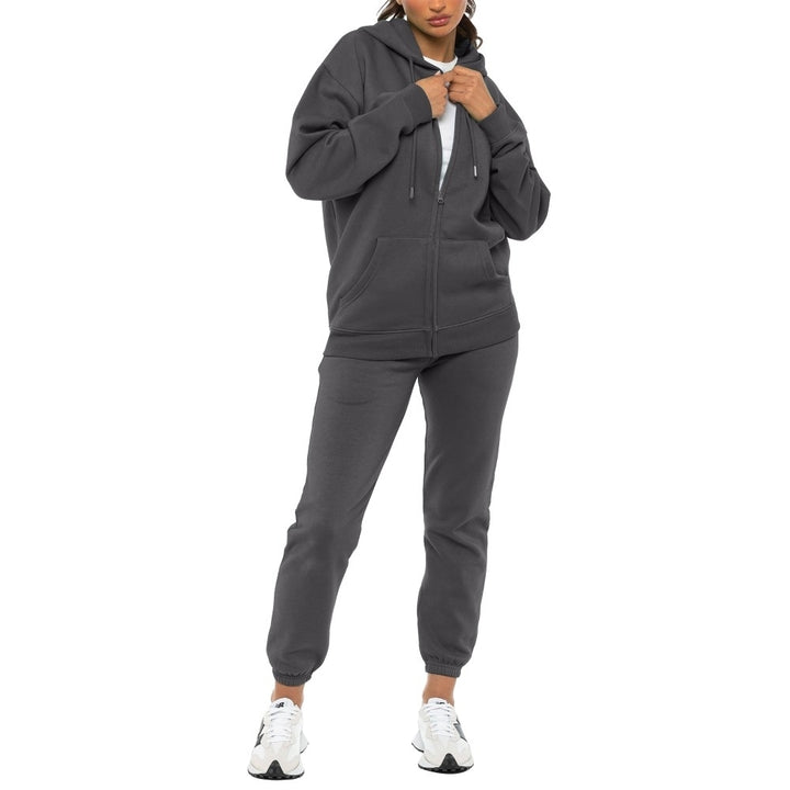 Fleece Lined Full Zip Up Jogger Sweatsuit Women Plus Size 2-Pack Winter Wear Image 7