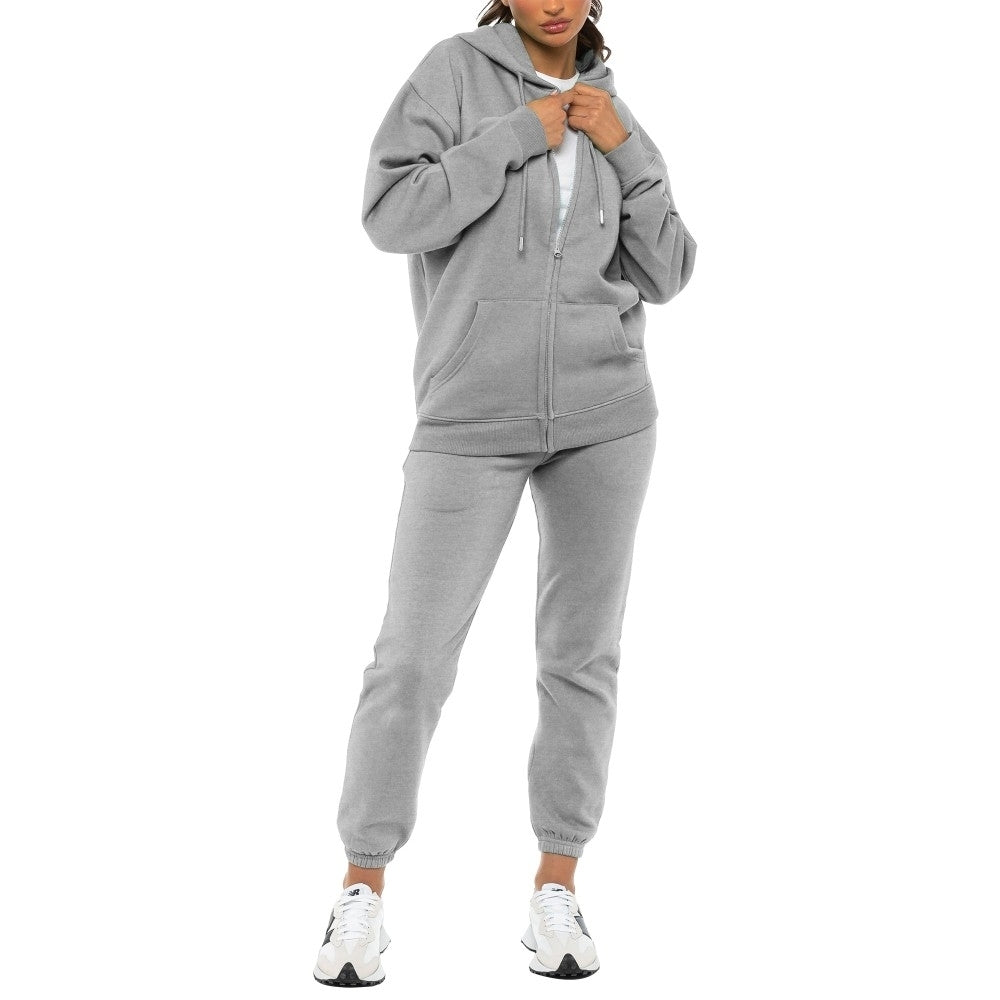2-Pack: Womens Athletic Winter Warm Fleece Lined Full Zip Up Jogger Sweatsuit Plus Size Available Image 8