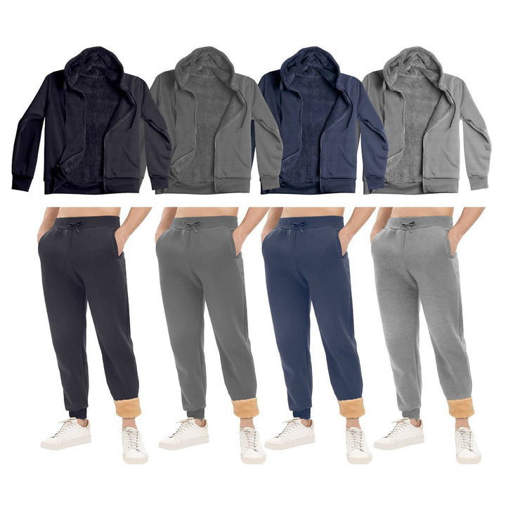 Mens Big and Tall Sherpa Lined Fleece Hoodie Jogger Sweat Suit Set Winter Warm Image 2