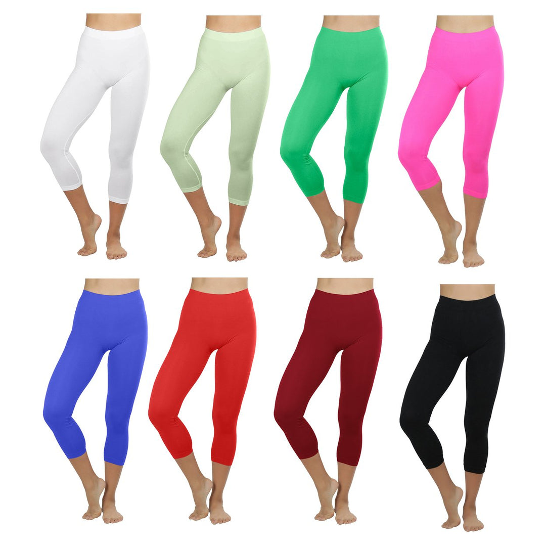 Womens Ultra-Soft High Waisted Yoga Capri Leggings Multi-Pack Smooth Stretch Image 1