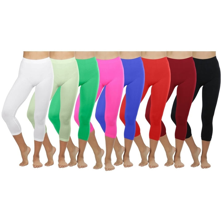 Womens Ultra-Soft High Waisted Yoga Capri Leggings Multi-Pack Smooth Stretch Image 2