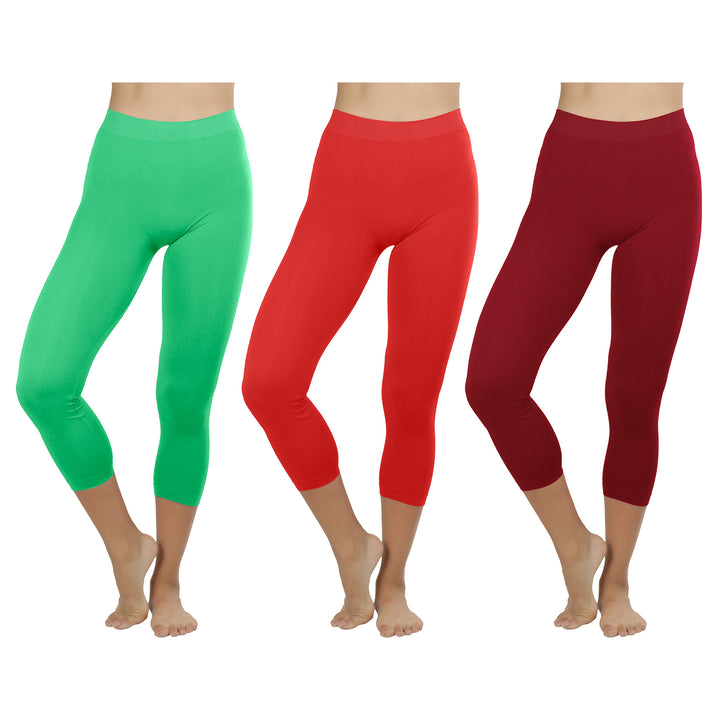 Womens Ultra-Soft High Waisted Yoga Capri Leggings Multi-Pack Smooth Stretch Image 3