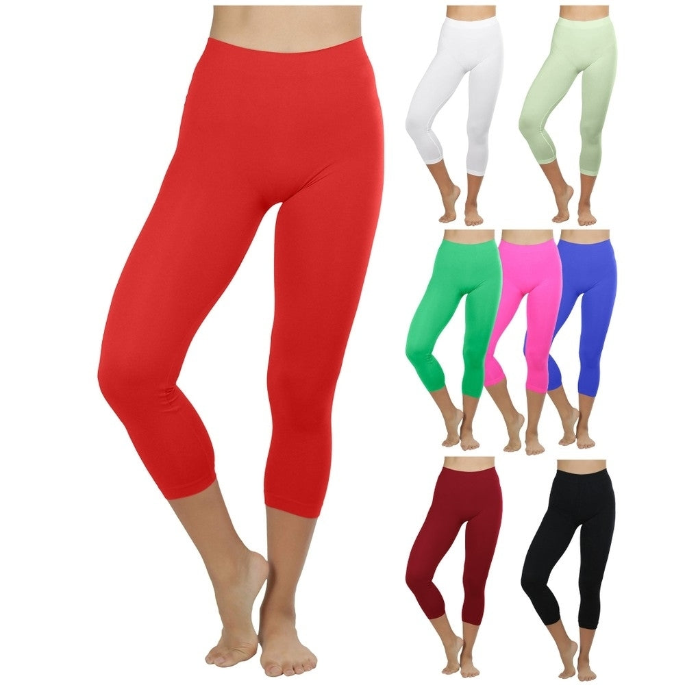 Womens Ultra-Soft High Waisted Yoga Capri Leggings Multi-Pack Smooth Stretch Image 4