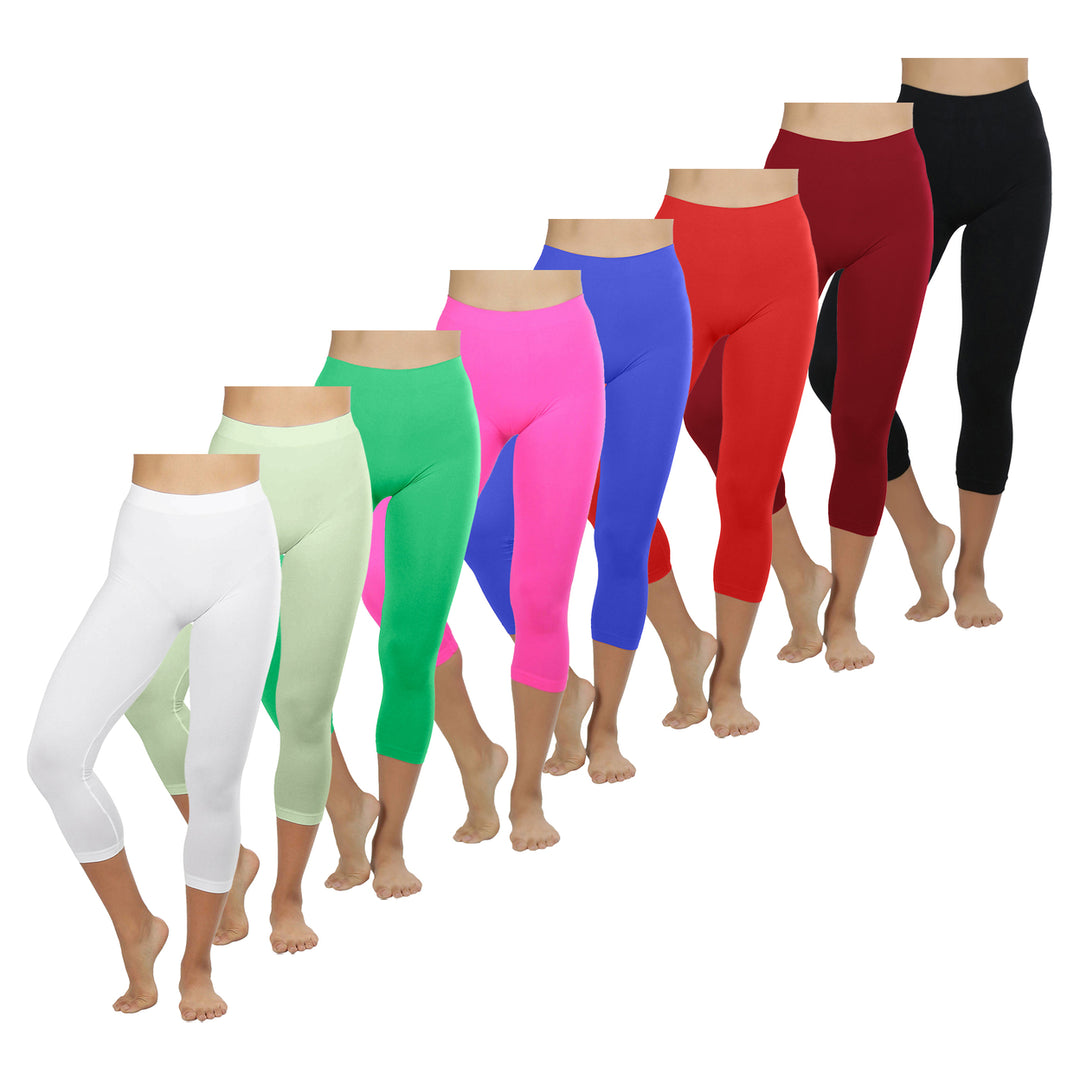 Womens Ultra Soft High Waisted Smooth Stretch Active Yoga Capri Leggings Image 4