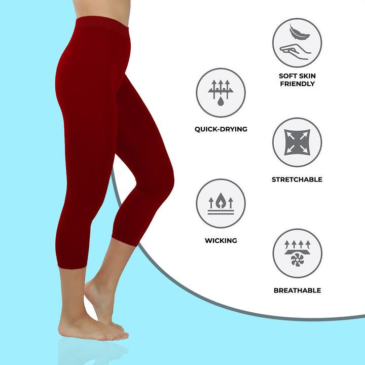 Womens Ultra Soft High Waisted Smooth Stretch Active Yoga Capri Leggings Image 6