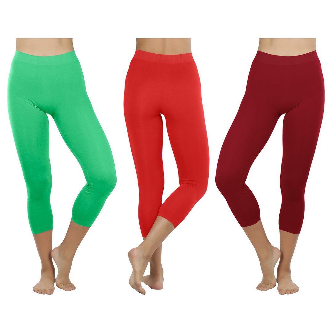 Womens Ultra-Soft High Waisted Yoga Capri Leggings Multi-Pack Smooth Stretch Image 10