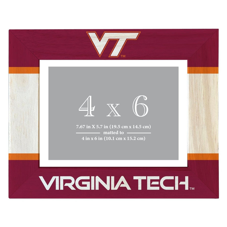 Virginia Tech Hokies Wooden Photo Frame - Customizable 4 x 6 Inch - Elegant Matted Display for Memories Image 1