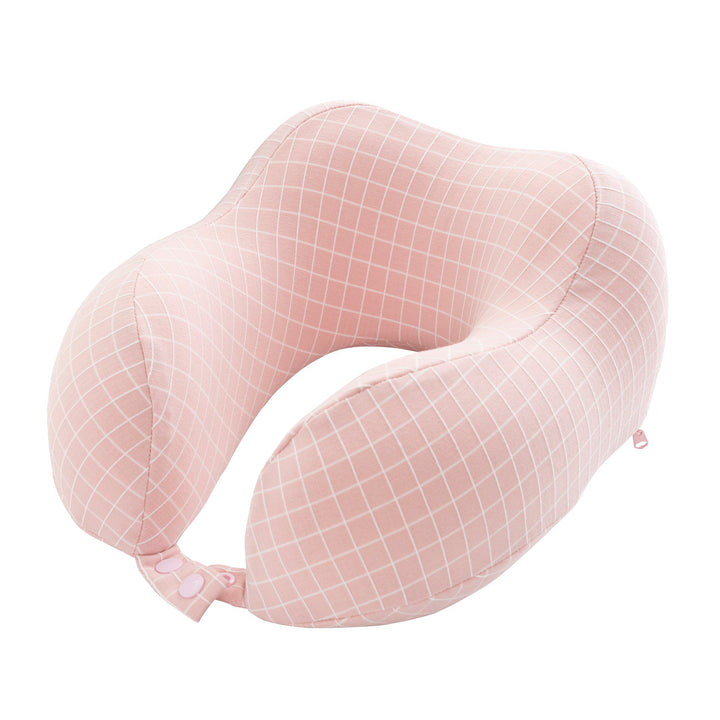 Home-Complete Pink Memory Foam Travel Pillow Neck Support for Airplanes Cars Image 1