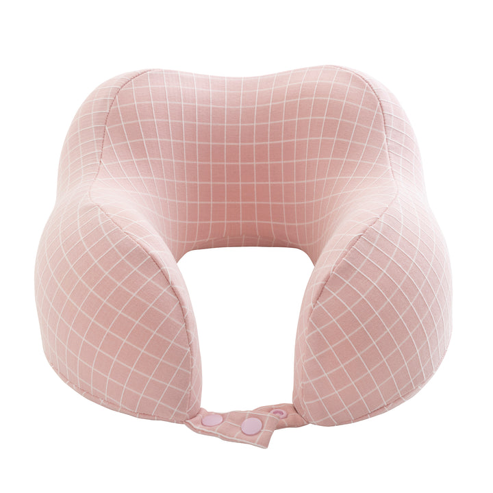 Home-Complete Pink Memory Foam Travel Pillow Neck Support for Airplanes Cars Image 2