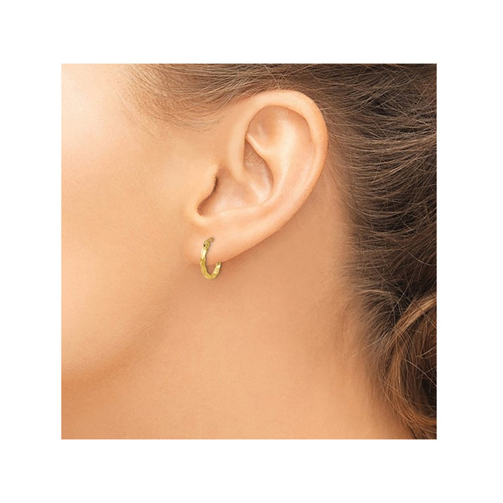 Small Twist Hoop Earrings in 14K Yellow Gold 1/2 Inch (2.00 mm) Image 4