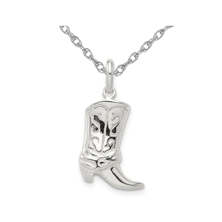 Sterling Silver Cowboy Boot Charm Pendant Necklace in with Chain Image 1