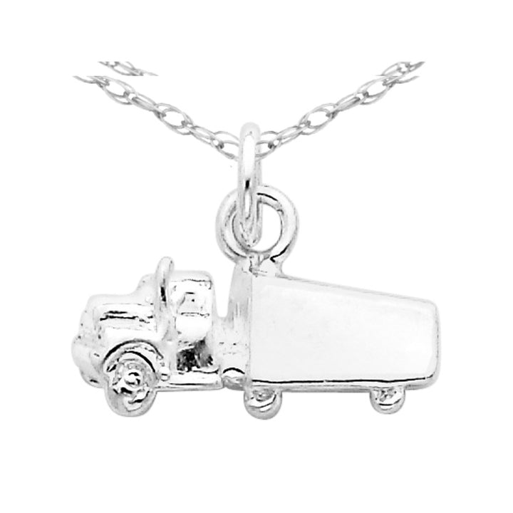 Semi-Trailer Truck Charm Pendant Necklace in Sterling Silver with Chain Image 1