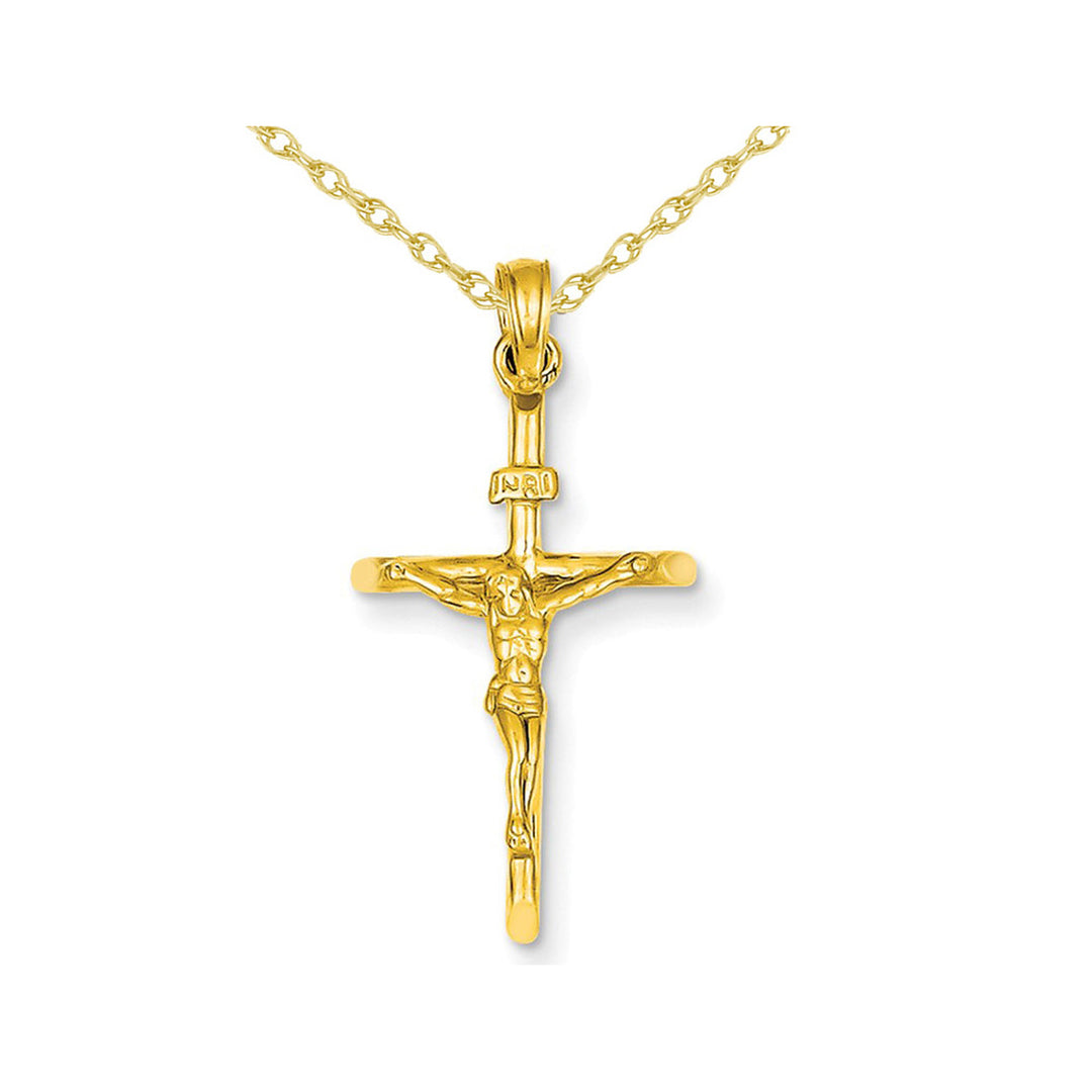 14K Yellow Gold Stick Style Crucifix Pendant Necklace with Chain Image 1