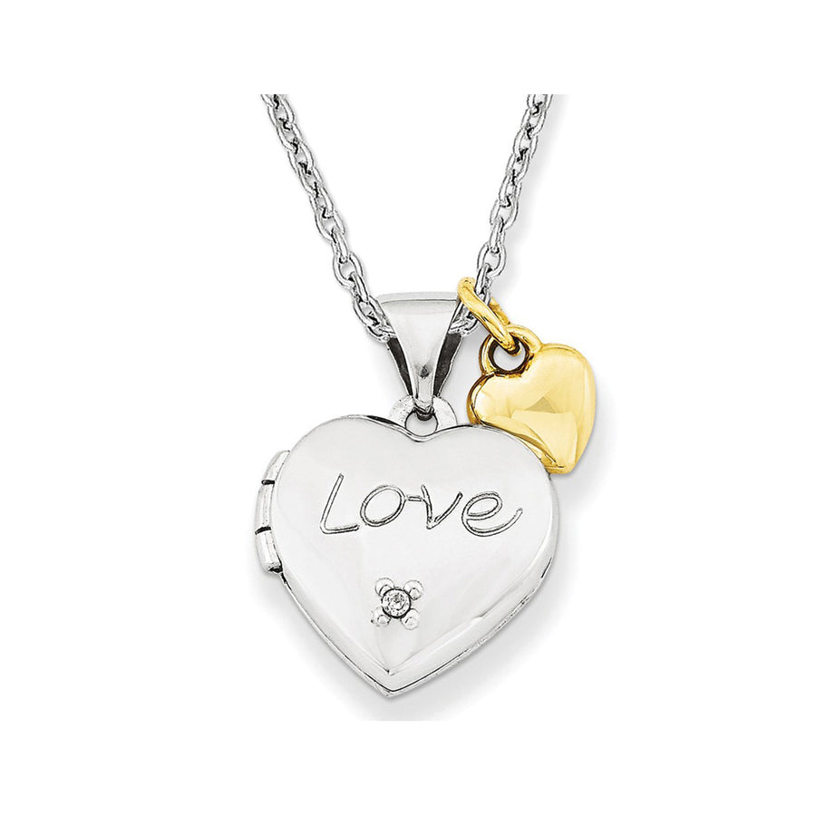 Heart Charm and Heart Locket Pendant Necklace in Sterling Silver with Gold Plating Image 1