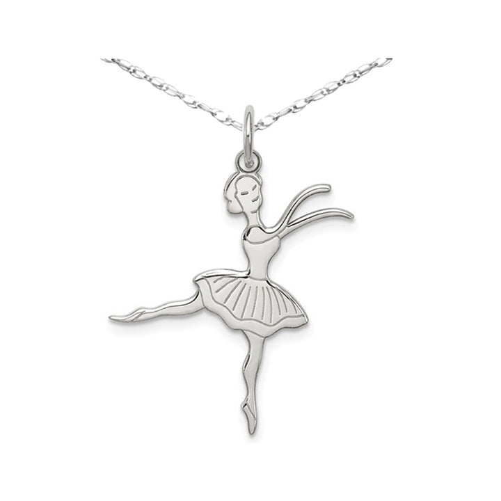 Sterling Silver Ballerina Polished Charm Pendant Necklace with Chain Image 1