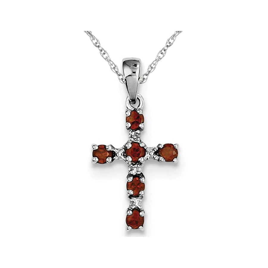 2/5 Carat (ctw) Garnet Cross Pendant Necklace in Sterling Silver with Chain Image 1