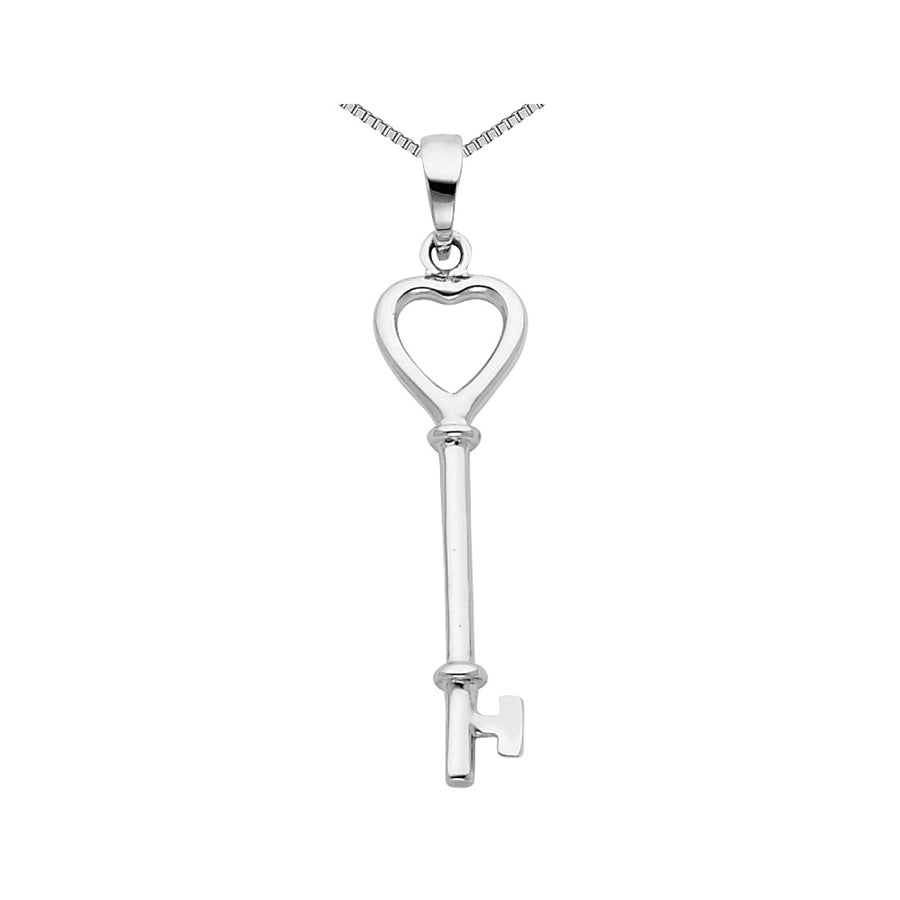 Sterling Silver Heart and Key Pendant Necklace with Chain Image 1