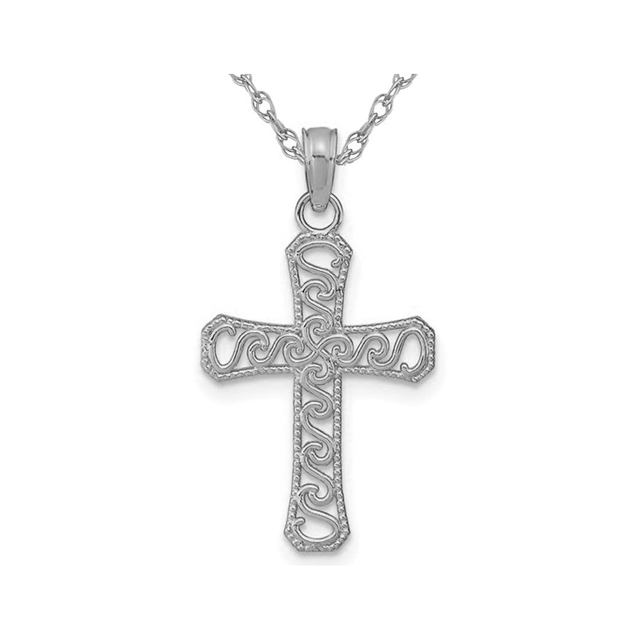 10K White Gold Cross Charm Pendant Necklace with Chain Image 1