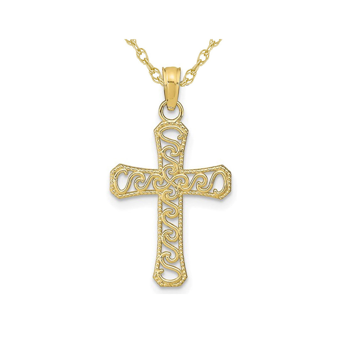 10K Yellow Gold Cross Charm Pendant Necklace with Chain Image 1