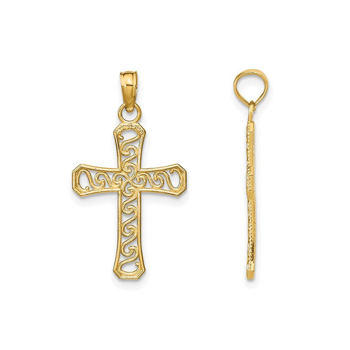 10K Yellow Gold Cross Charm Pendant Necklace with Chain Image 4