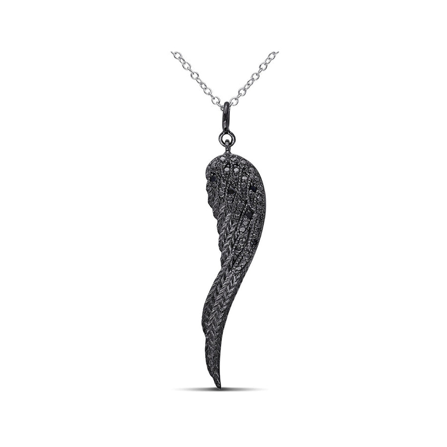 Black Diamond Wing Pendant Necklace in Sterling Silver with Chain Image 1